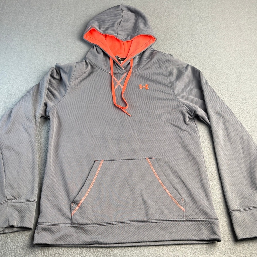 Under Armour Womens Gray Neon Orange Loose Fit Hoodie Sweatshirt Large